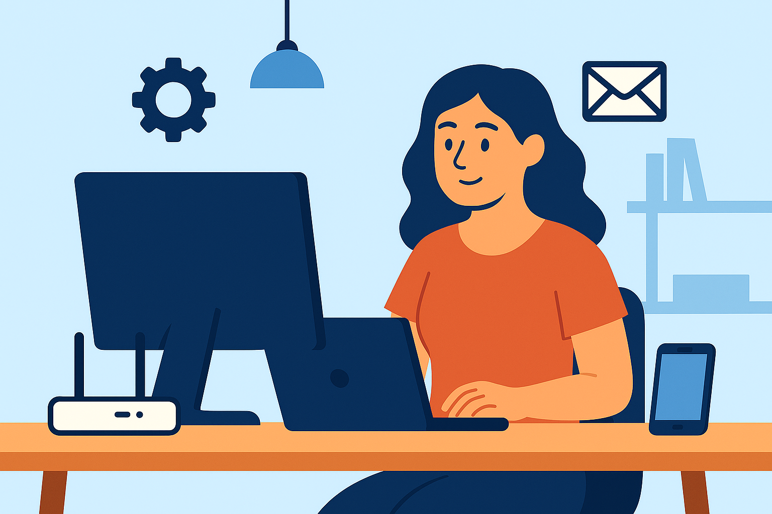 Image of a woman at a laptop with monitor working for a small business.