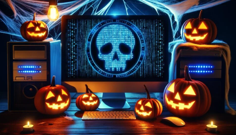 image of computer tech staged for halloween