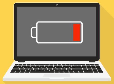 graphic of a laptop with critical low battery warning