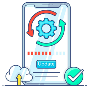 graphic of a mobile phone performing updates.