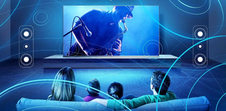 family watching tv enjoying the sound quality